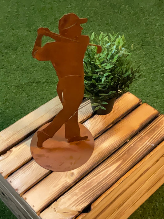 Rostiger Golfspieler Deko Figur 40 cm